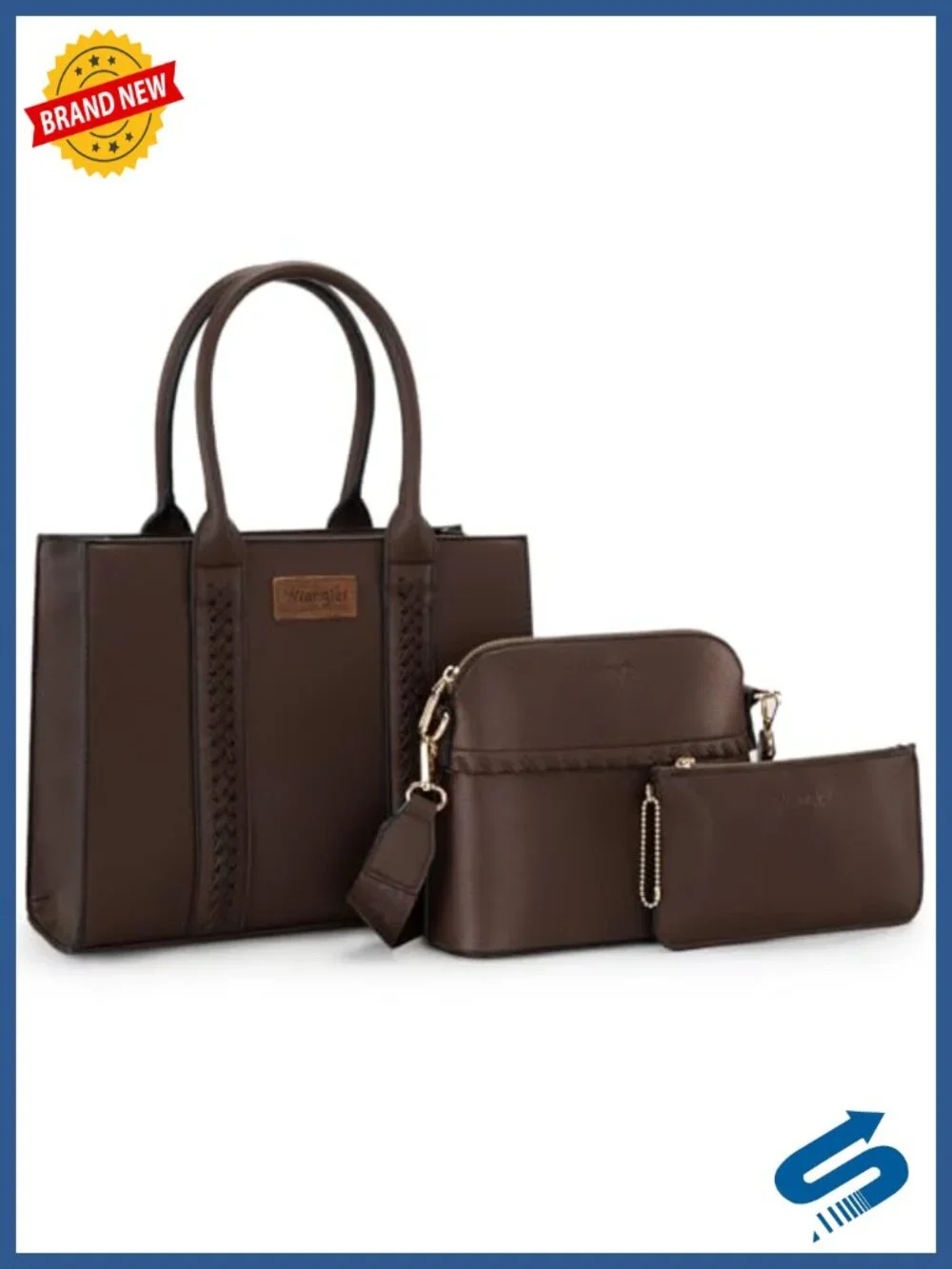 Woven Faux Leather 3-Piece Tote Crossbody & Wallet Set